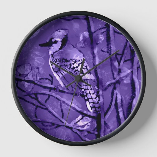 Wandklok Blauw Jay Whimsical Abstract (Voorkant)