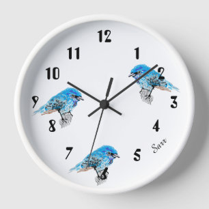 Wandklok : Blauwe Vogels Geluk