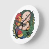 Wandklok | Chloe Baby knuffelt de haan (Hoek)