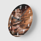 Wandklok Cowboy laarzen schuur hout rustiek land R (Hoek)