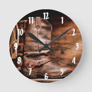 Wandklok Cowboy laarzen schuur hout rustiek land R
