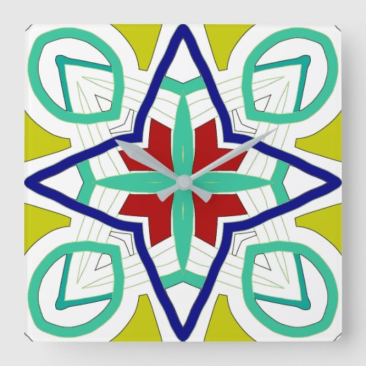 Wandklok, een kleurrijke klassieke design vierkant vierkante klok (Voorkant)