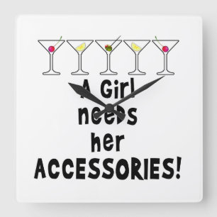 WANDKLok, EEN MEISJE HEEFT HAAK ACCESSOIRES NODIG Vierkante Klok