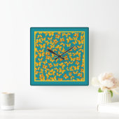 Wandklok, gouden vlinders op Blauwgroen Vierkante Klok (Huis)