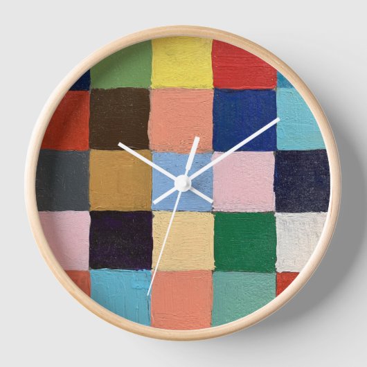 Wandklok in funky vierkantjes design (Voorkant)