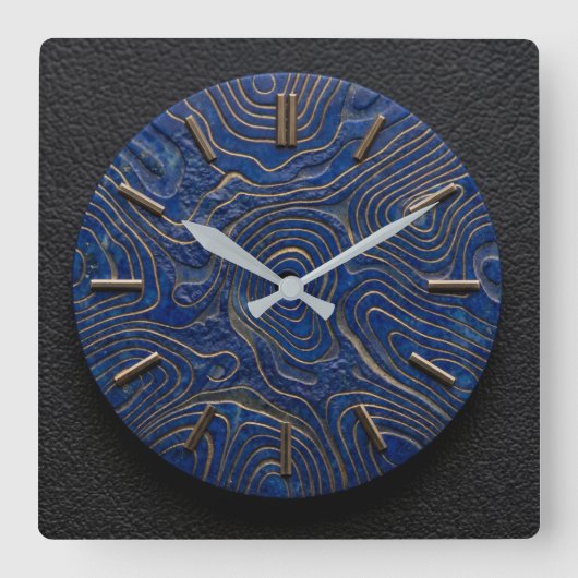 Wandklok Lapis Lazuli + Goud Design Stijl Wijzerpl (Voorkant)