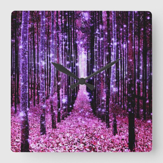 Wandklok Magisch Woud Paars Roze (Voorkant)