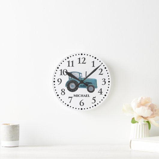  wandklok met blauw Waterverf tractor (Huis)