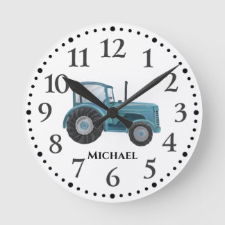 wandklok met blauw Waterverf tractor