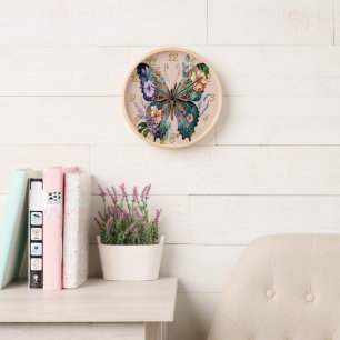 Wandklok met bloemenvlinder