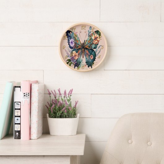 Wandklok met bloemenvlinder (Leeskamer)