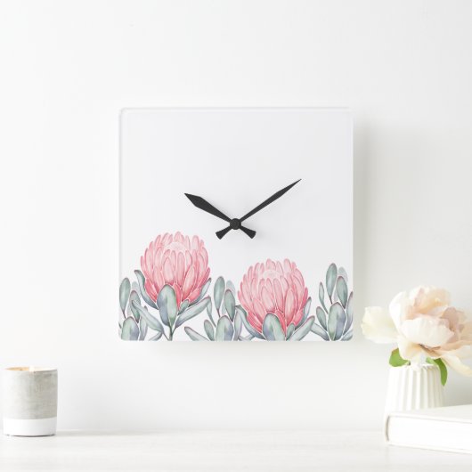 Wandklok met charmante, delicate bloemen. (Huis)