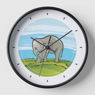 Wandklok met een baby olifant illustratie
