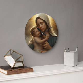 Wandklok met Moeder Maria en het kindje Jezus