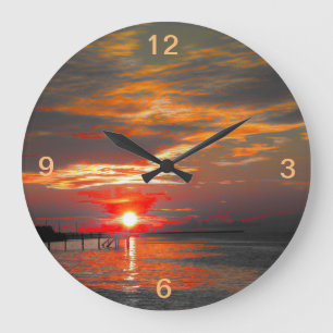 Wandklok met prachtige uitgegeven zonsondergang
