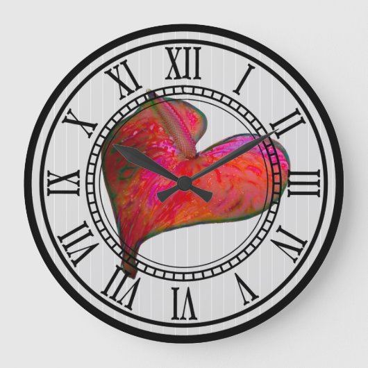 Wandklok met rode Anthurium (Voorkant)