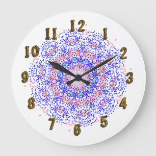  wandklok met roze blauw gelaatspatroon