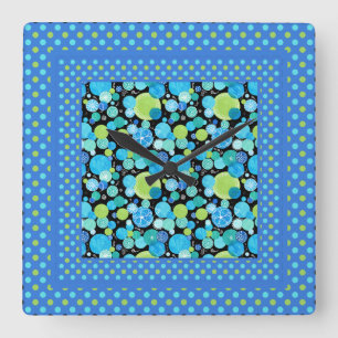 Wandklok, Mix'n'Match: Blauwe manen, Polka stippen Vierkante Klok