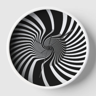 Wandklok - Psychedelische Kunst Spiraal Z/W