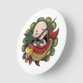 Wandklok | Schattigee jongen met Lucky Koi (Hoek)