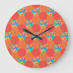 Wandklok, Sinaasappel Bloemen en Polkas Patchwork Grote Klok