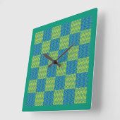 Wandklok, Smaragd en Blauw Patchwork Patroon Vierkante Klok (Hoek)