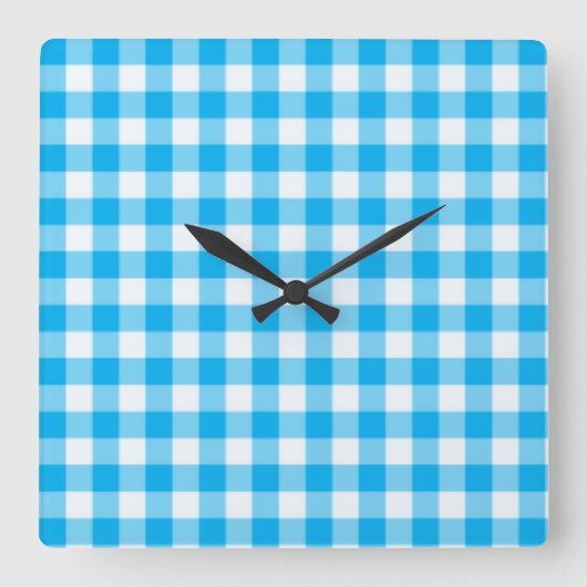 Wandklok, Turquoise blauw en wit Check Gingham Vierkante Klok (Voorkant)