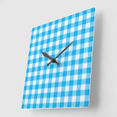 Wandklok, Turquoise blauw en wit Check Gingham Vierkante Klok (Hoek)
