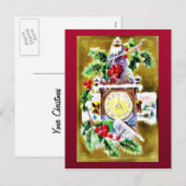 Wandklok versierd door heilige bladeren feestdagenkaart (Voorkant / Achterkant)