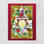 Wandklok versierd door heilige bladeren feestdagenkaart (Voorkant)