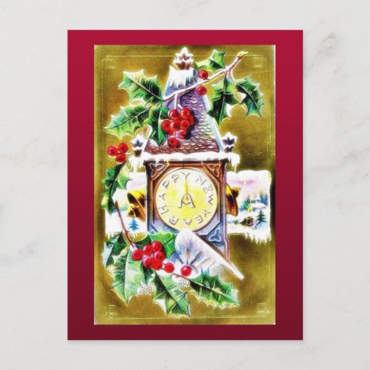 Wandklok versierd door heilige bladeren feestdagenkaart (Voorkant)