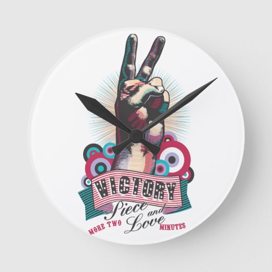 Wandklok – Victory Peace & Love Pop-Art Design (Voorkant)