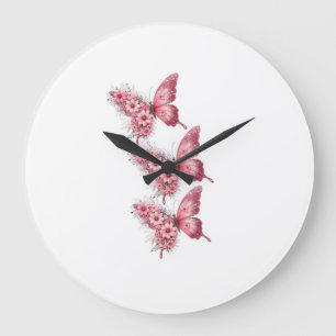 Wandklok Vlinders Roze & Bloemen – Design F