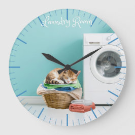 Wandklok, wasruimte met kat grote klok