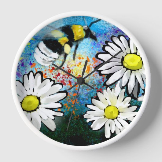 Wandklok - Whimsical Bumble Bee & Daisies (Voorkant)