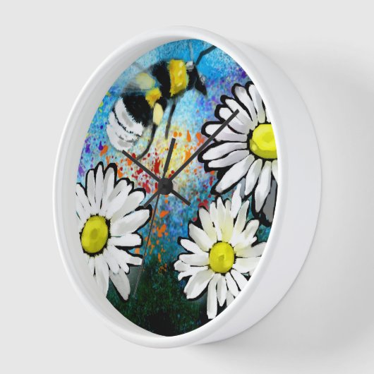 Wandklok - Whimsical Bumble Bee & Daisies (Hoek)