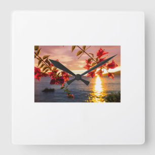 Wandklok Zonsondergang & Bloemen – Elegant