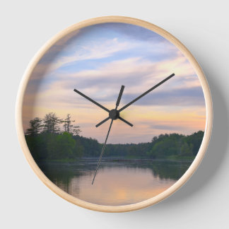 Wandklok 'Zonsondergang bosmeer'