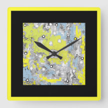 Wandklokken Square Yellow Blue Black