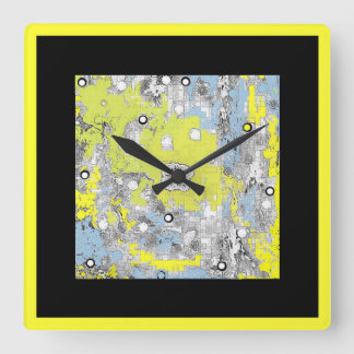 Wandklokken Square Yellow Blue Black
