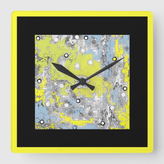 Wandklokken Square Yellow Blue Black (Voorkant)