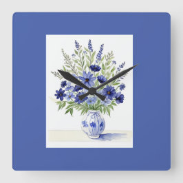 Wandklokken Vase van wilde bloemen Blauw Wit