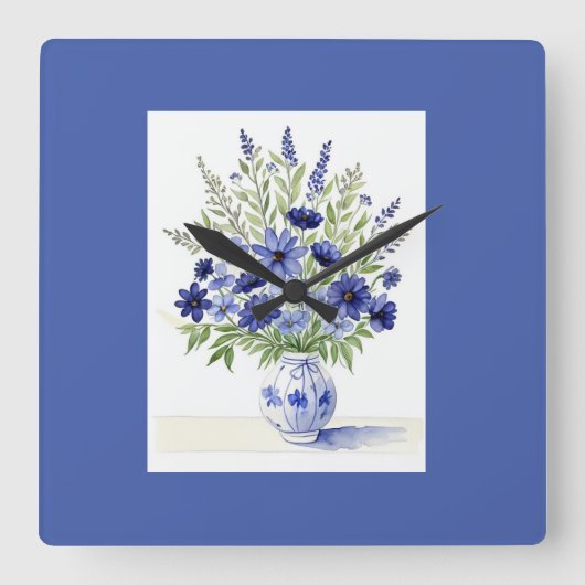 Wandklokken Vase van wilde bloemen Blauw Wit (Voorkant)