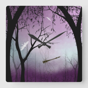Wandklokken Woodland met libellen bij Twilight
