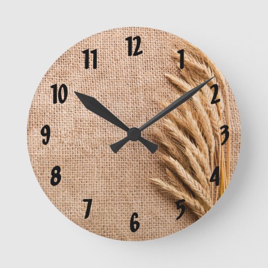 Wandklokklok Wheat on Burlap Sack country veraf Ronde Klok (Voorkant)