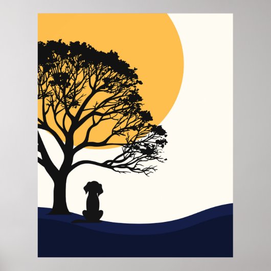 Wandkunst, gele zon, hond, boom poster (Voorkant)