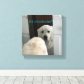 Wandkunst hond in spiegel canvas afdruk (Insitu (Houten vloer))