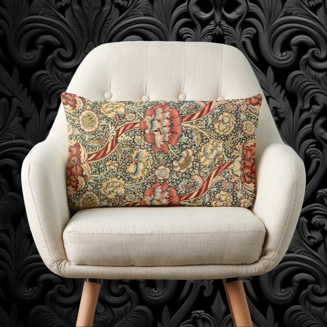 Wandle van William Morris,  Kunst voor textielkuns Kussen (Wandle by William Morris, Vintage Textile Fine Art Lumbar Pillow)