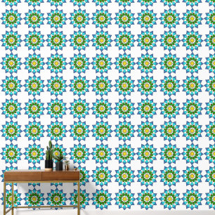 Wandpapier - Blauwe en Groene Mandala Behang