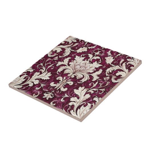 wandtapijt: Bourgogne & Cream keramiek Tegeltje (Zijkant)